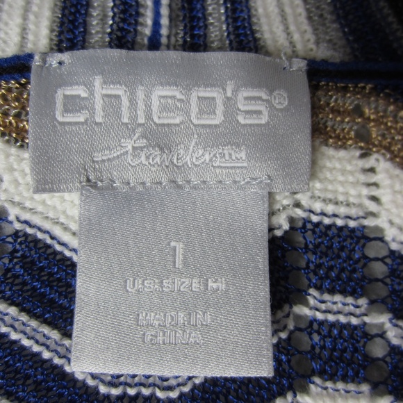Chico's Travelers Cardigan sweater  size 1 (M) Seafaring Blue Zig Zag Stitch - Picture 7 of 15